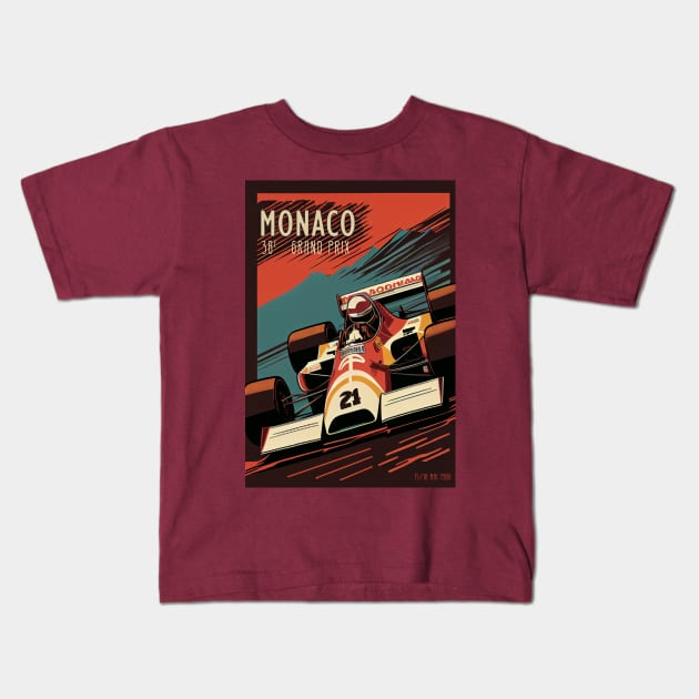 1980 Monaco Grand Prix Travel Poster Kids T-Shirt by GreenMary Design